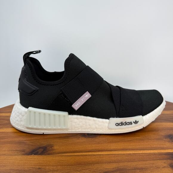 ADIDAS NMD R1 WOMEN’s Size 8.5 Black White Running Shoes Slip On EUC - Picture 1 of 13
